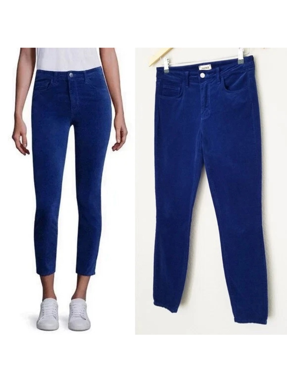 L'AGENCE‎ Margot Royal Cobalt Blue Velvet Jeans Pants 29 High Rise Stargazer